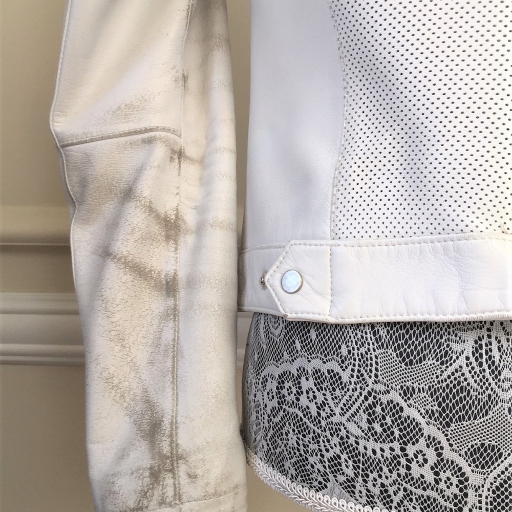 Aged White Perforated Leather Jacket sz XS - Picture 6 of 8